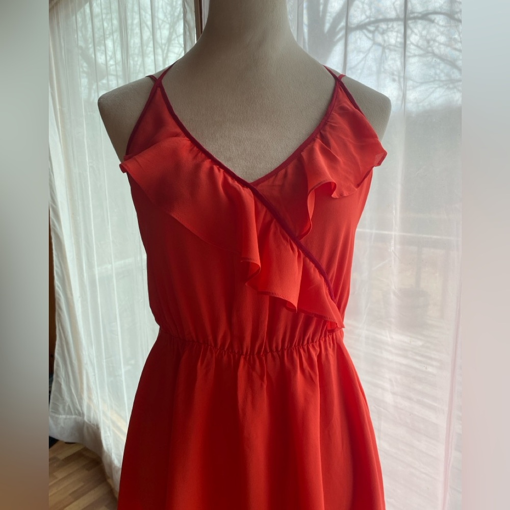 Anthropologie Girls from Savoy Becca 100% Silk Coral Red Dress, Size 4 Four - Picture 2 of 11